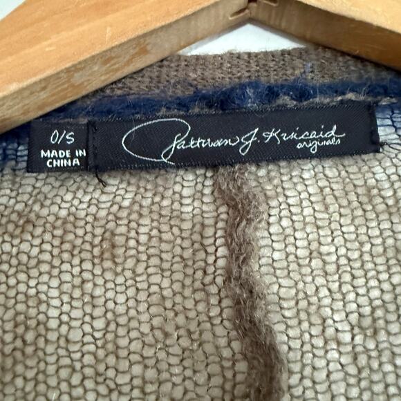 Patterson J. Kincaid | Wool / Mohair Blend Brown Navy Striped Shawl Wrap Sweater - Picture 6 of 6